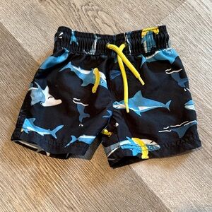 Kids Shark Print Swim Shorts - Black and Blue